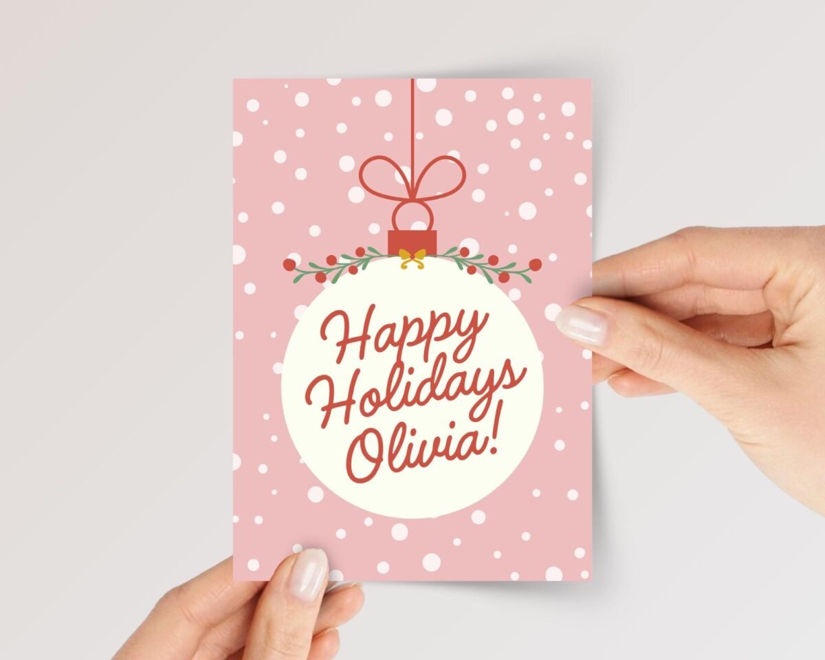 Personalized Christmas Card for Daughter, 5 x 7 Holiday Greeting Card and Envelope, Pink Gift for Her