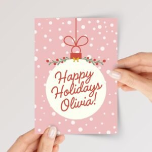 Personalized Christmas Card for Daughter, 5 x 7 Holiday Greeting Card and Envelope, Pink Gift for Her