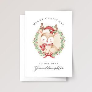 Christmas Card for Granddaughter with Reindeer Wreath