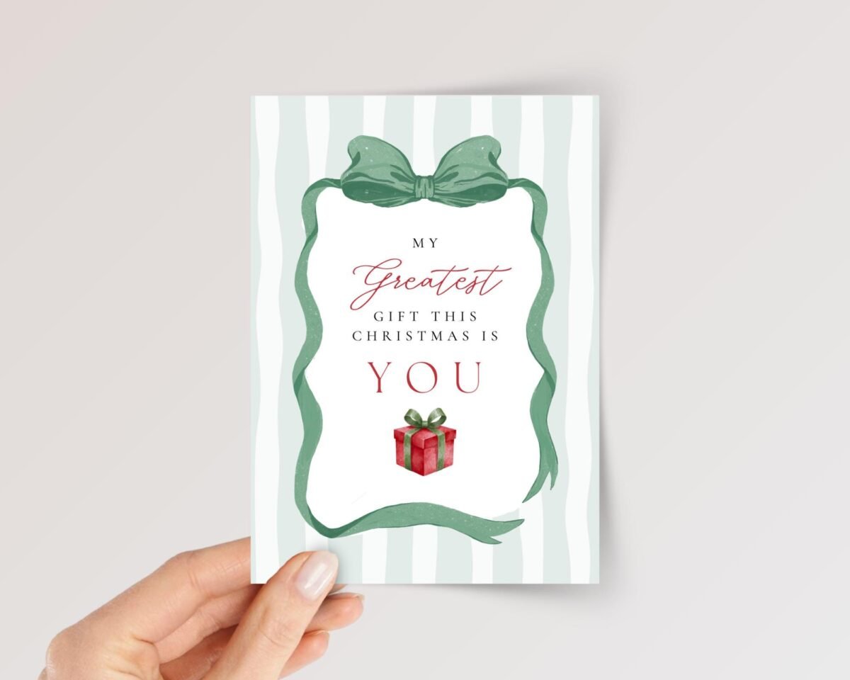 Christmas Card for Husband with Green Ribbon and Stripes