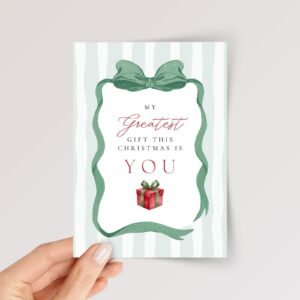 Christmas Card for Husband with Green Ribbon and Stripes