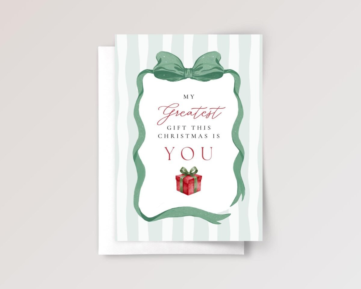 Christmas Card for Husband with Green Ribbon and Stripes