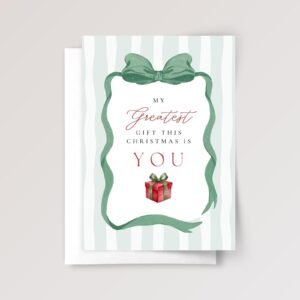 Christmas Card for Husband with Green Ribbon and Stripes
