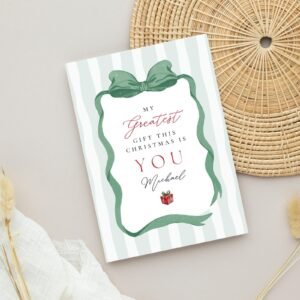 Christmas Card for Husband with Green Ribbon and Stripes