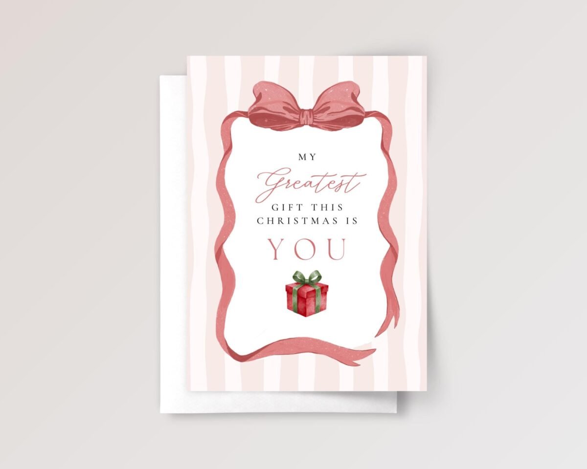 Christmas Card for Wife with Pink Ribbon and Stripes