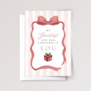 Christmas Card for Wife with Pink Ribbon and Stripes