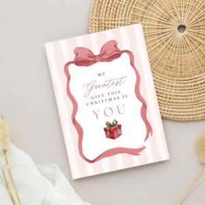 Christmas Card for Wife with Pink Ribbon and Stripes