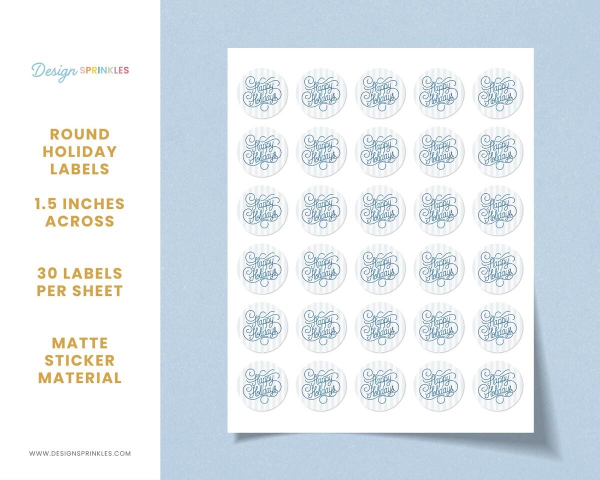 Christmas Stickers for Invitations and Cards, 1.5 Round Labels, 30 Per Sheet | Happy Holidays Christmas Stickers for Invitations and Cards, 1.5 Round Labels, 30 Per Sheet | Happy Holidays
