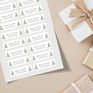 Christmas Return Address Labels with Pine Trees, Includes 18 Labels/Sticker Sheet, 1 x 3 inches
