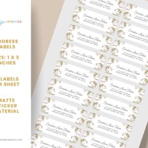 Christmas Return Address Labels with Winter Florals, Includes 18 Labels/Sticker Sheet, 1 x 3 inches
