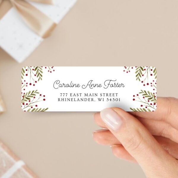 Christmas Return Address Labels with Winter Florals, Includes 18 Labels/Sticker Sheet, 1 x 3 inches