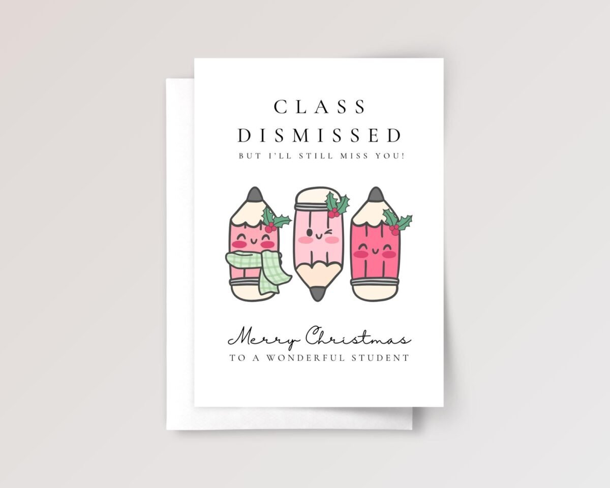 Christmas Card for Student from Teacher, 5 x 7 Greeting Card Pack with Envelopes