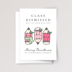 Christmas Card for Student from Teacher, 5 x 7 Greeting Card Pack with Envelopes