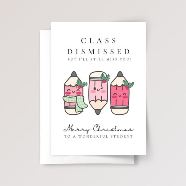 Christmas Card for Student from Teacher, 5 x 7 Greeting Card Pack with Envelopes