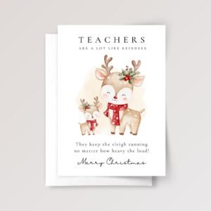 Personalized Christmas Card for Teacher, 5 x 7 Reindeer Greeting Card, Christmas Gift for Teacher