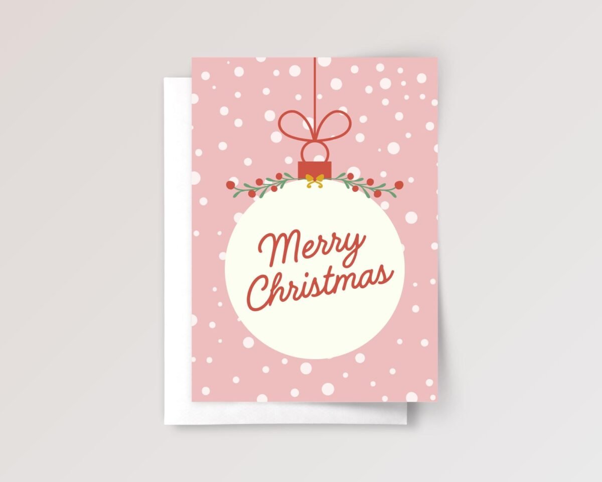 Personalized Christmas Card with Ornament, 5 x 7 Holiday Greeting for Kids, Green, Pink