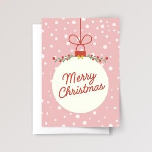 Personalized Christmas Card with Ornament, 5 x 7 Holiday Greeting for Kids, Green, Pink