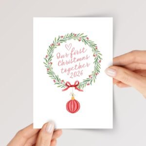 2026 Christmas Card for Couple with Floral Wreath, 5x 7 Greeting Card and Envelope