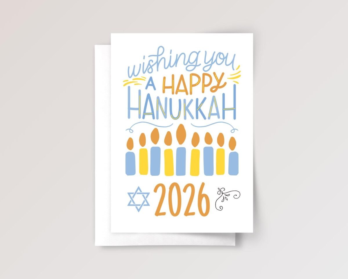 2026 Hanukkah Card, 5 x 7 Greeting Card with White Envelope 2026 Happy Hanukkah Card with Blue Candles