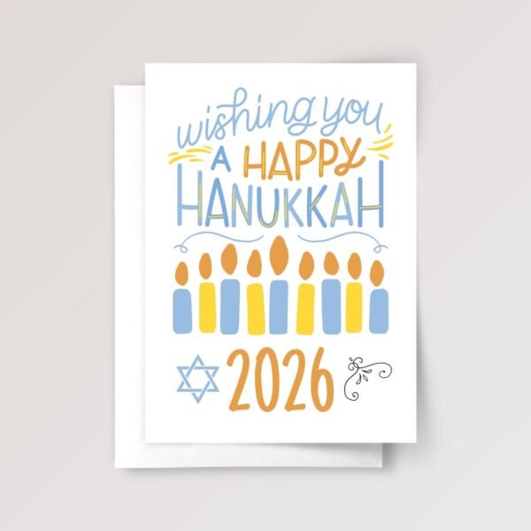 2026 Happy Hanukkah Card with Blue Candles