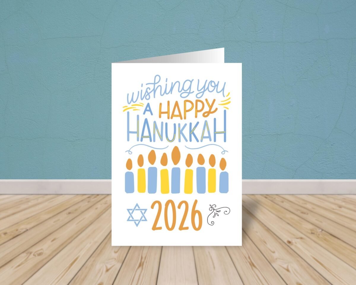 2026 Hanukkah Card, 5 x 7 Greeting Card with White Envelope 2026 Happy Hanukkah Card with Blue Candles