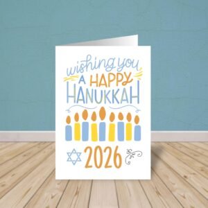 2026 Hanukkah Card, 5 x 7 Greeting Card with White Envelope 2026 Happy Hanukkah Card with Blue Candles