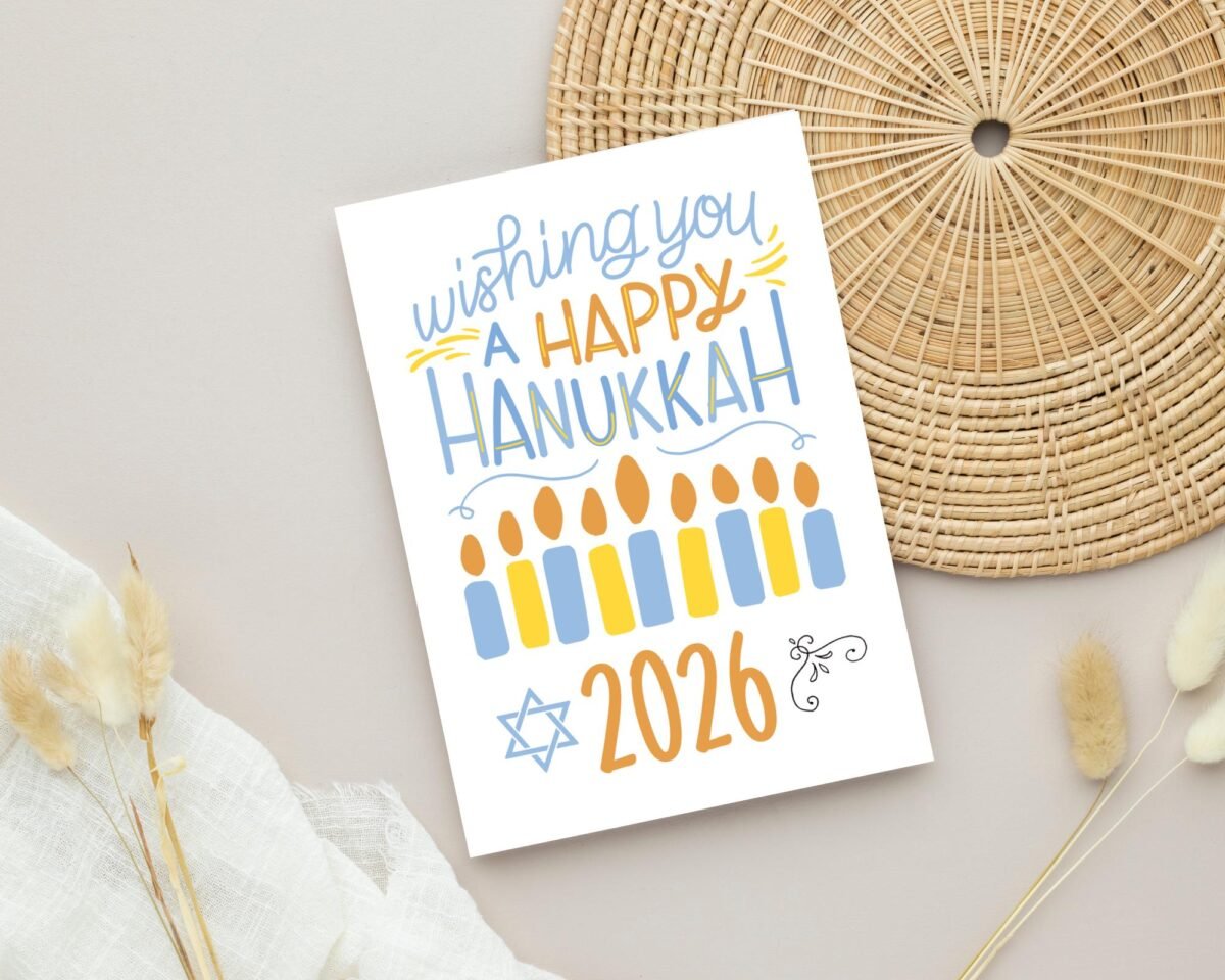2026 Hanukkah Card, 5 x 7 Greeting Card with White Envelope 2026 Happy Hanukkah Card with Blue Candles