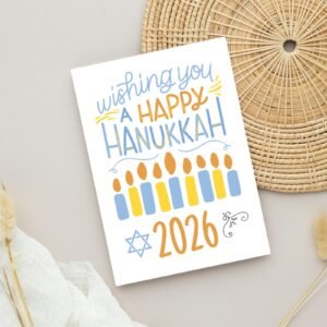 2026 Hanukkah Card, 5 x 7 Greeting Card with White Envelope 2026 Happy Hanukkah Card with Blue Candles