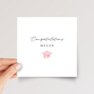 Graduation Card with Pink Oxford Cap for Graduate, Square Greeting with White Envelope