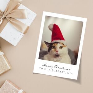 Personalized Pet Christmas Card with Dog/Cat Photo, 5 x 7 Holiday Greeting and White Envelope