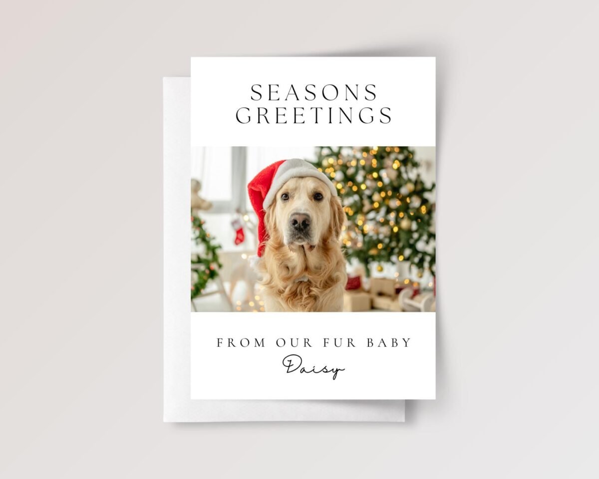 Personalized Pet Holiday Card with Photo, 5 x 7 Seasons Greetings Card with White Envelope Personalized Pet Holiday Card with Photo, 5 x 7 Seasons Greetings Card with White Envelope