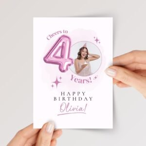 Personalized 40th Birthday Card with Photo and Pink Balloon, 5 x 7 Greeting Card