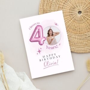 Personalized 40th Birthday Card with Photo and Pink Balloon, 5 x 7 Greeting Card