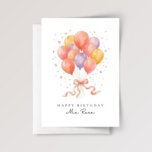 Personalized Birthday Card, 5 x 7 Greeting Card with Orange and Purple Balloons, Gift for Her Personalized Birthday Card, 5 x 7 Greeting Card with Orange and Purple Balloons, Gift for Her