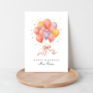 Personalized Birthday Card, 5 x 7 Greeting Card with Orange and Purple Balloons, Gift for Her Personalized Birthday Card, 5 x 7 Greeting Card with Orange and Purple Balloons, Gift for Her
