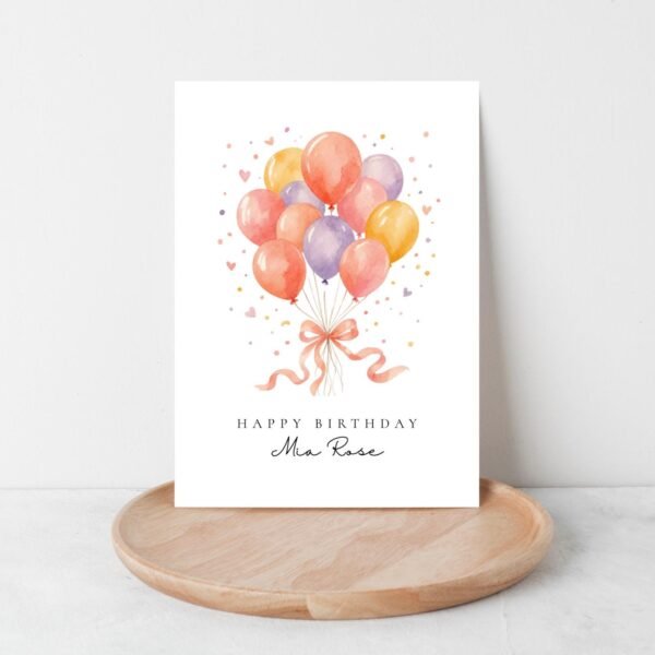 Personalized Birthday Card, 5 x 7 Greeting Card with Orange and Purple Balloons, Gift for Her Personalized Birthday Card, 5 x 7 Greeting Card with Orange and Purple Balloons, Gift for Her