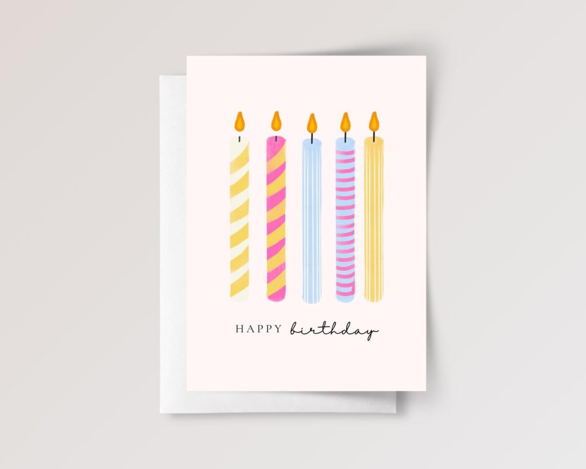 5th Birthday Card with Five Candles, 5 x 7 Folded Greeting Card, Gift for Girl
