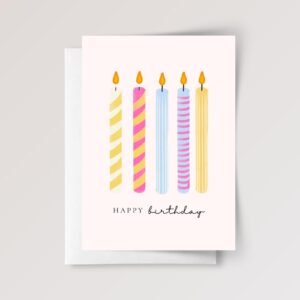 5th Birthday Card with Five Candles, 5 x 7 Folded Greeting Card, Gift for Girl