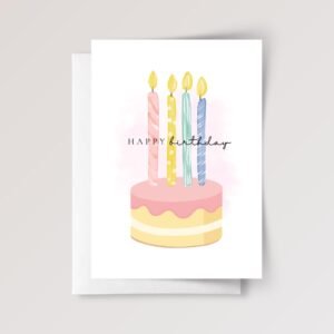 4th Birthday Card for Kids Turning Four, 5 x 7 Folded Greeting Card with Pink Cake and Candles