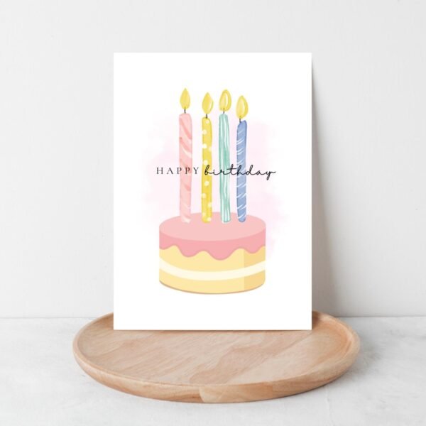 4th Birthday Card for Kids Turning Four, 5 x 7 Folded Greeting Card with Pink Cake and Candles