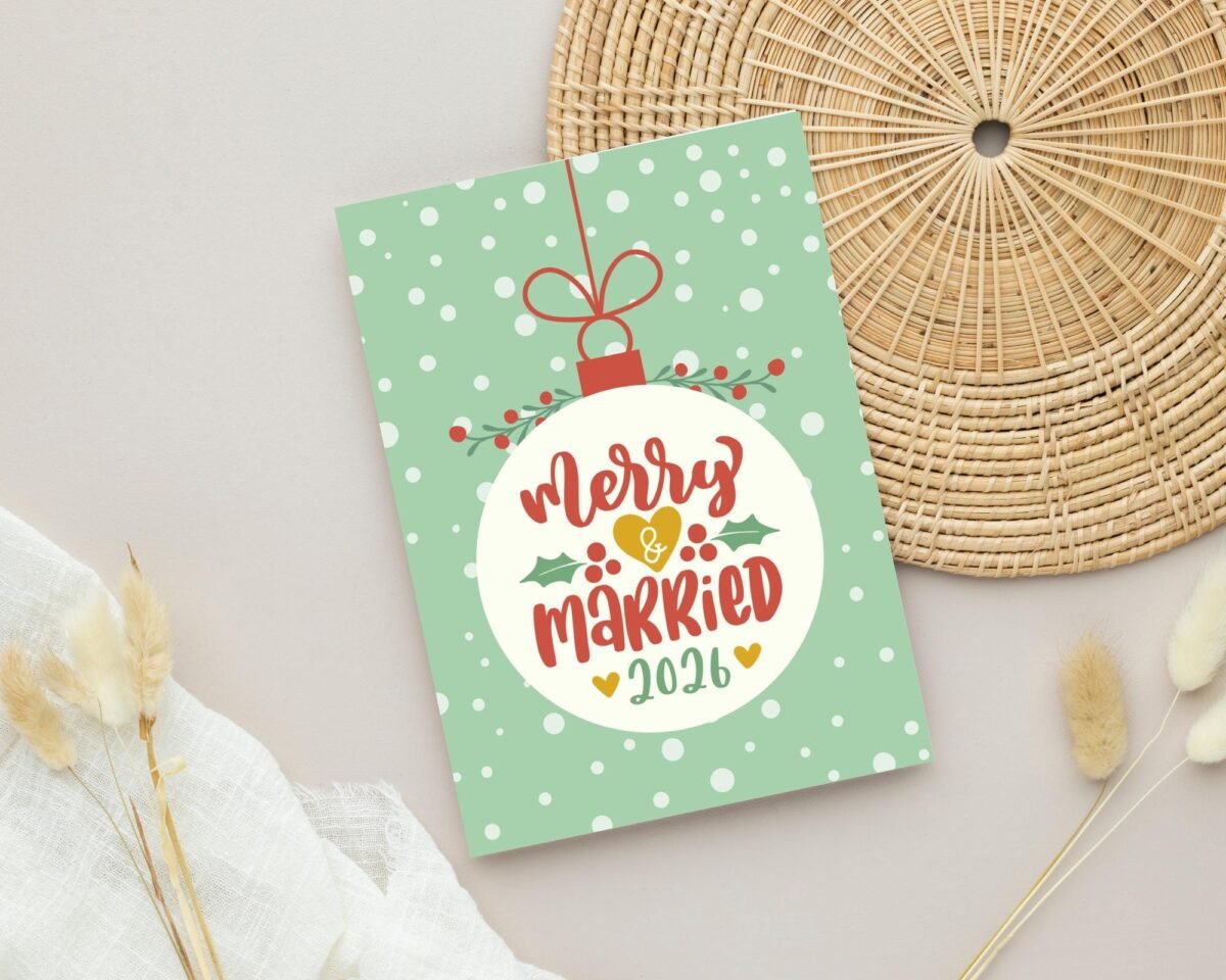 2026 Merry and Married Christmas Card for Couple, 5 x 7 Holiday Greeting Card with Red and Green Ornament Design 2026 Merry and Married Christmas Card for Couple, 5 x 7 Holiday Greeting Card with Red and Green Ornament Design