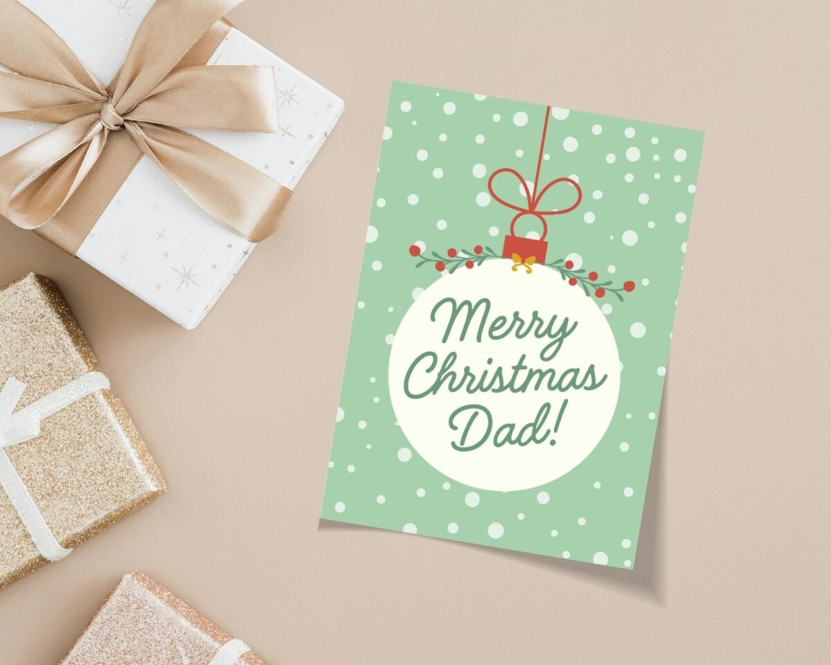 Christmas Card for Dad, 5 x 7 Greeting Card and Envelope, Green Christmas Card for Dad, 5 x 7 Greeting Card and Envelope, Green