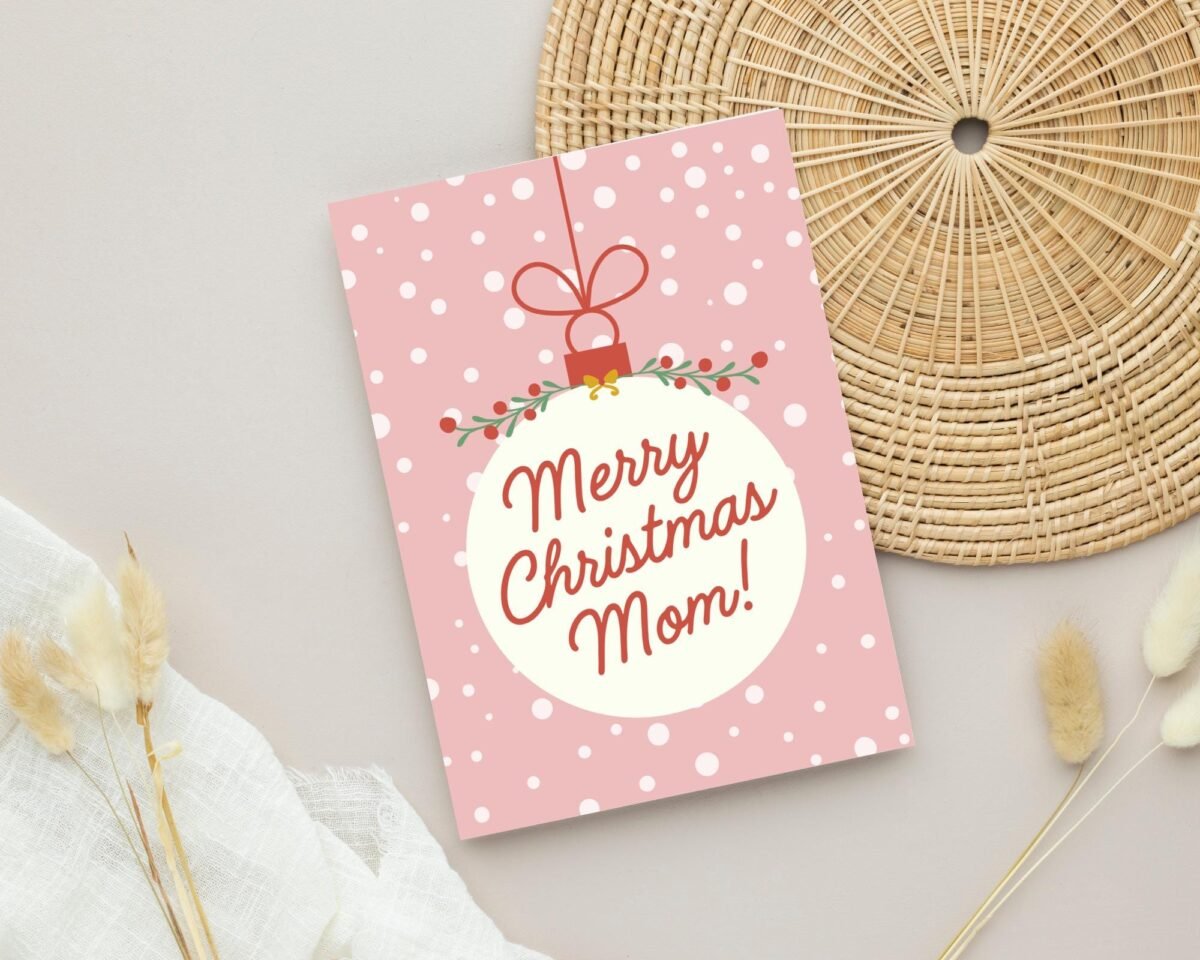 Christmas Card for Mom, 5 x 7 Greeting Card and Envelope, Pink Christmas Card for Mom, 5 x 7 Greeting Card and Envelope, Pink
