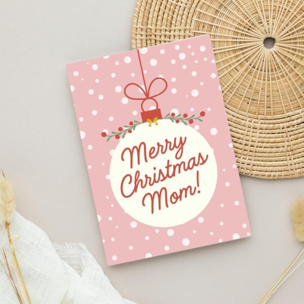 Christmas Card for Mom, 5 x 7 Greeting Card and Envelope, Pink