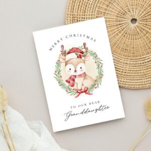 Christmas Card for Granddaughter with Reindeer Wreath