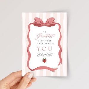 Christmas Card for Wife with Pink Ribbon and Stripes